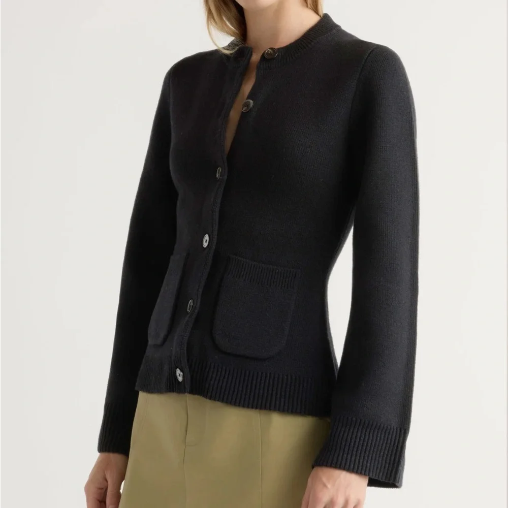 Modern Citizen Eames Organic Cotton-Wool Black Minimalist Cardigan Sweater M - Picture 1 of 14